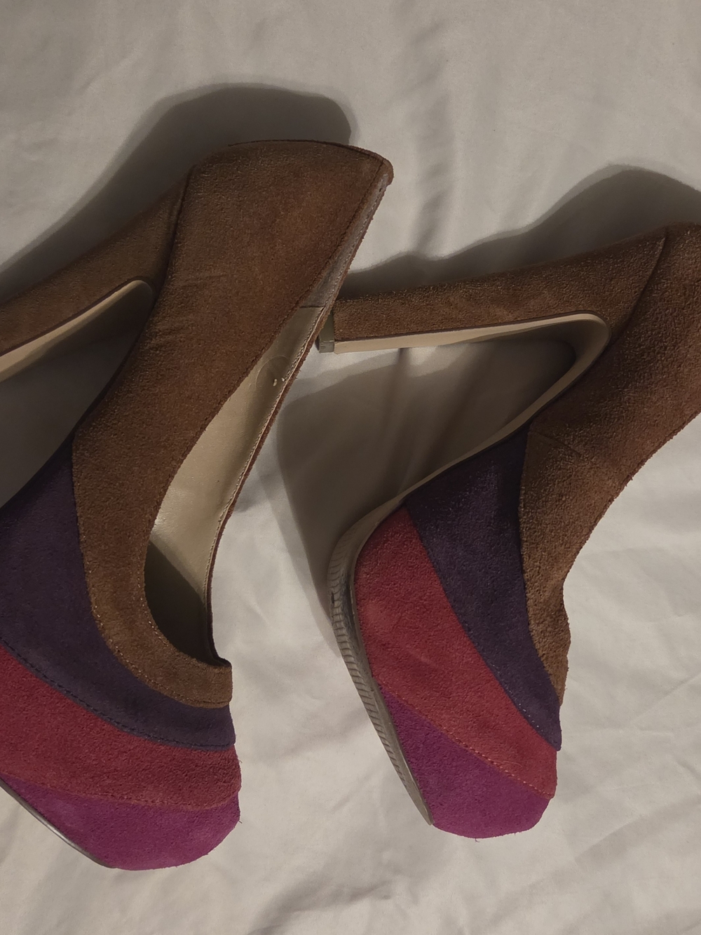 Steve Madden Women’s Colorblock Suede Pumps in Brown, Purple & Pink Size 7.5